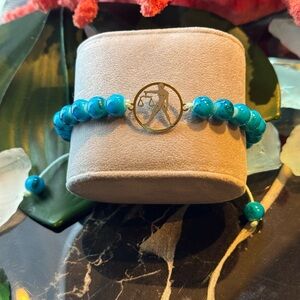 Turquoise glass  Zodiac LIBRA Beaded Bracelet with Gold Charm